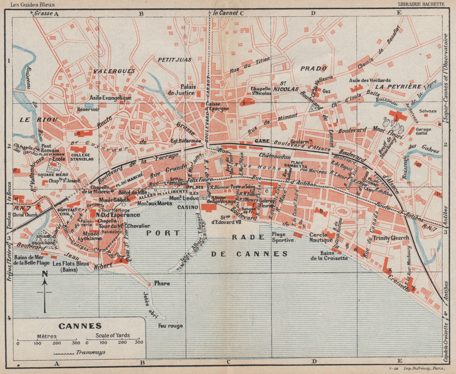 CANNES vintage town city plan de la ville. Alpes-Maritimes  1930 old map